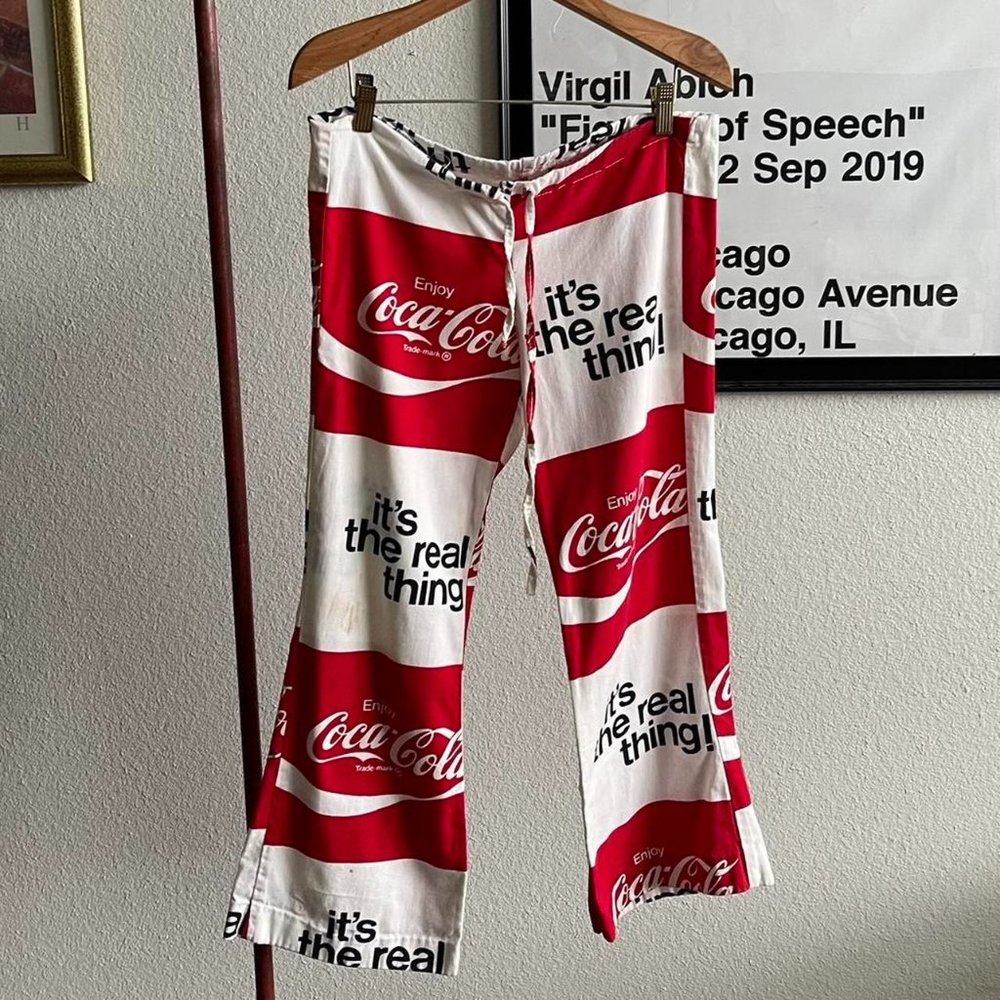 Vintage 1970s Coca-Cola AOP Advertising Beach Bell Bottom Pants